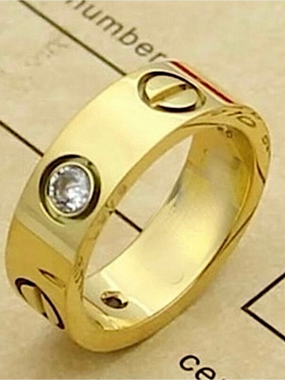 Stainless Steel Gold Wide Band Ring With Stones